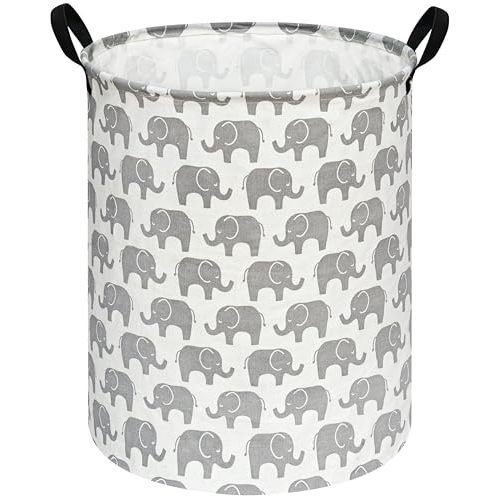 19.7" Round Kids Laundry Basket Gift Baskets Storage Laundry Hamper Baby Toys Nursery Bin with Handles,Storage Basket for Kids Room Bedroom Decor (Elephant)