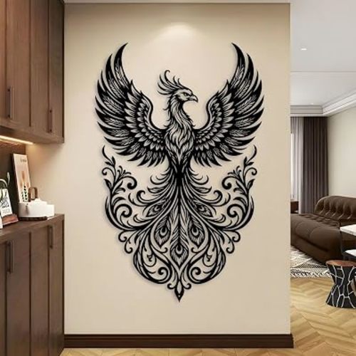 Qilphor Metal Phoenix Wall Art, Mythical Bird Metal Wall Art