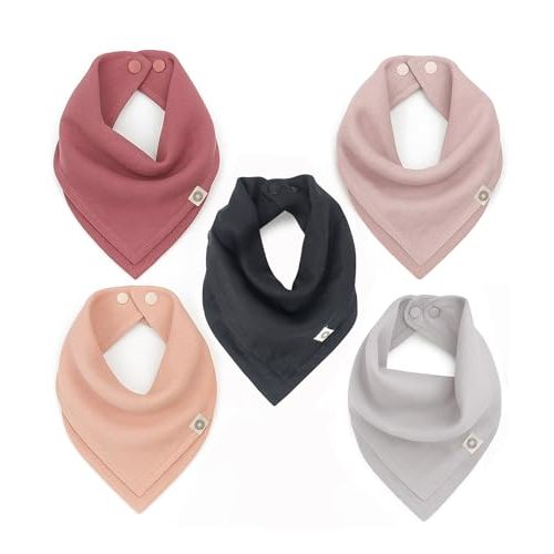 Kishu Baby Indi Organic Baby Bandana Bibs – Fairtrade 4-Way Reversible Drool Bibs for Boys & Girls – Unisex (Set of 5)