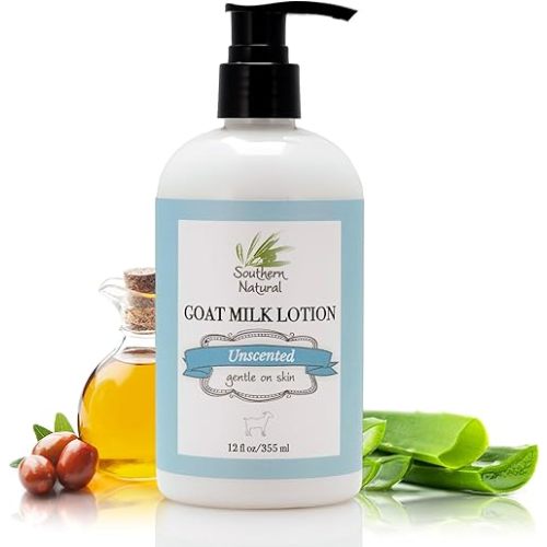 Southern Natural Goat Milk Lotion – Nourishing Face, Body & Hand Moisturizer for Dry & Sensitive Skin - Hydrating Cream, Gentle Skincare for Soft & Smooth Feel - Unscented 12oz