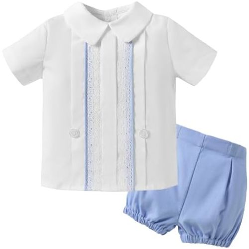 Booulfi 6-9 Month Boy Clothes Summer White Dress Shirt Shorts Boys 3T Summer Outfits Baptism Outfits Toddler Boy Short Set