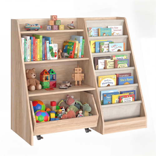 Fowroa 4-Tier Wooden Kids Toddler Bookshelf Toy Storage Organizer Wood