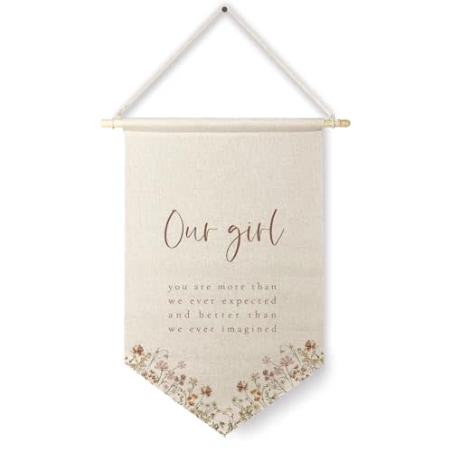 Qpenm Girls Room Decor, Our Girl You are More Than Our Expected Hanging Wall Canvas Banner, Boho Nursery Hanging Pennant Flag for Girl, Nursery Wall Decor,Posters & Prints