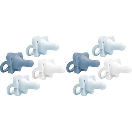 Dr. Brown's HappyPaci 100% Silicone Baby Pacifier, Contoured One-Piece Design, Light-Blue, Blue, White, 0-6m, BPA-Free, 8-Pack