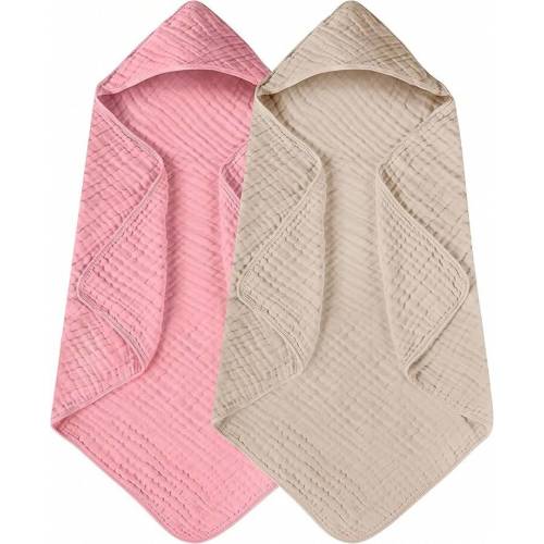 Newborn Hooded Towel 2-Pack% Muslin Organic Cotton Bath Towel With Hood, Suitable Babies, Infants, Toddlers And Children, 32x 32inch , Soft And Absorbent Newborn Essentials, Beige And Coffee Colors | SHEIN USA