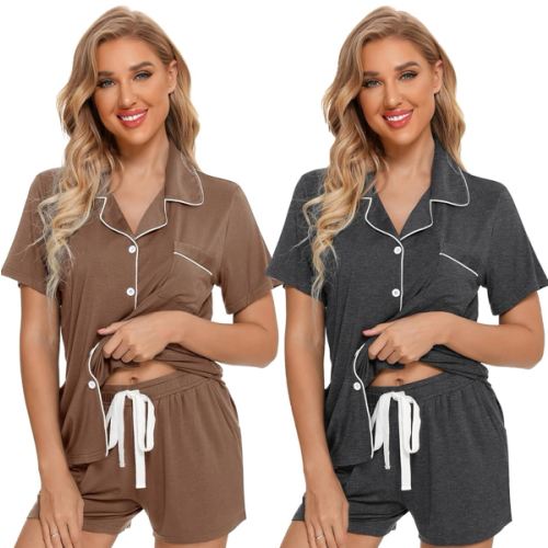 Leikar 2 Pack Button Up Pajama Set For Women Sleepwear Soft Pjs Bride Pajamas