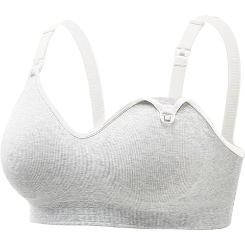 Momcozy Nursing Bras for Breastfeeding, Soft U.S. Cotton Seamless Maternity Bra, Fixed Padding, Wireless Pregnancy Light Gray at Amazon Women’s Clothing store
