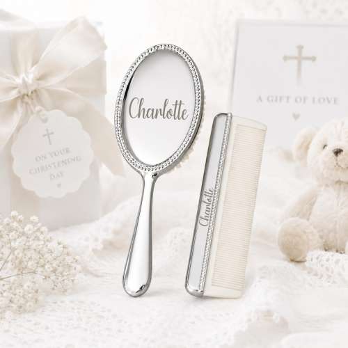 Personalized Silver-Plated Baby Brush & Comb Set • Engraved Newborn Gift • Custom Baby Shower Keepsake • Baptism or Christening Gift