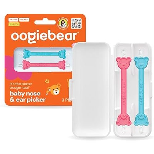 oogiebear: Baby Nose Cleaner & Ear Wax Removal Tool - Safe Booger & Earwax Removal for Newborns, Infants, Toddlers - Dual-Ended - Essential Baby Stuff, Diaper Bag, Raspberry & Seafoam with case