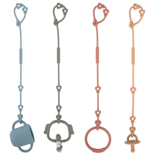 Toy Safety Straps, Silicone Pacifier Clips, Adjustable Stretchable Sippy Cup Straps for Strollers, High Chair, Cribs, Hanging Baskets, Car Seat, Shopping Trolley, 4 Pack, (Ether+Sage+Muted+Apricot)