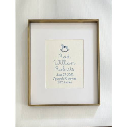Rocking Horse Custom Embroidered Birth Announcement Wall Art