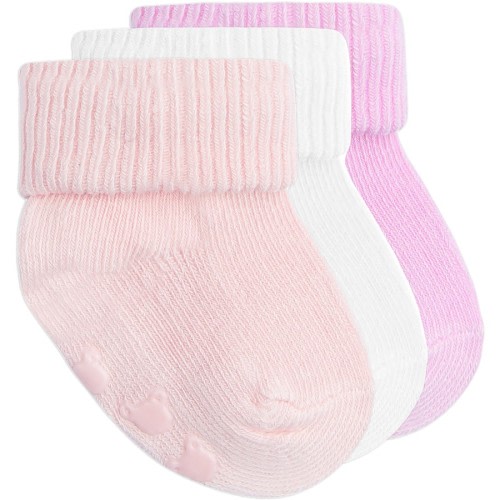 Underworks Baby Ribbed Turn Over Top Socks 3 Pack - Pink
