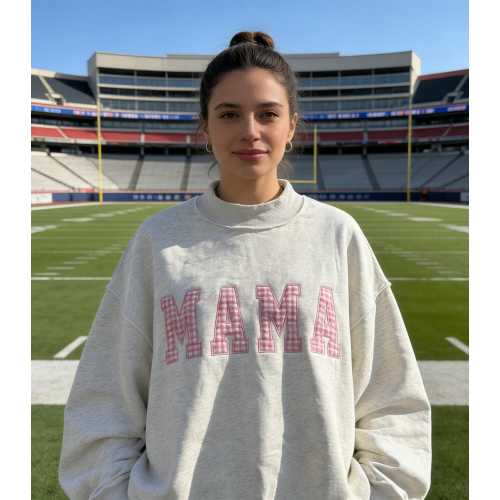 Oversized Gingham Appliqué Mom Sweatshirt | Personalized Mama Mockneck | Mothers Day Gift | Gift for Her