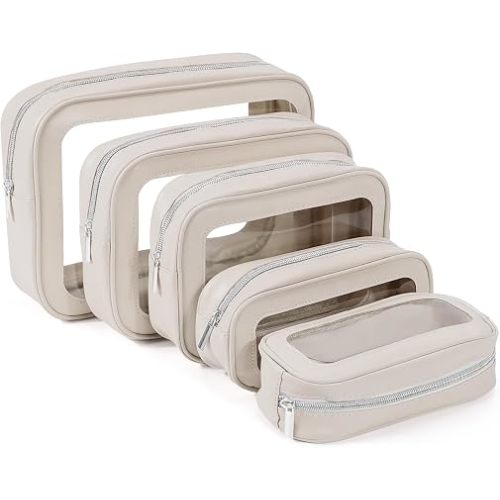 5PCS Diaper Bag Organizer Pouch, Clear TPU Waterproof Organizer Zipper Bags, Cosmetic Bag Set, TSA Approved Toiletry Bags, Travel Organizer Bag for Kids and Women