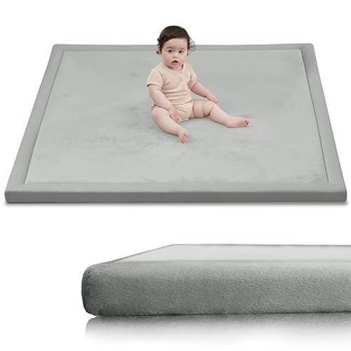 Huloo Sleep Ultra Soft Baby Play Mat for Floor,1.3" Thick Elasti-Foam 50x50 Playpen Mat for Toddlers Infant kids,Non-Slip Backing Safe for Crawling&Tummy Time,Tatami Style (Dark Grey)