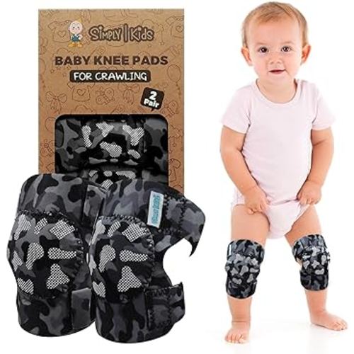 Simply Kids (2nd Gen.) Baby Knee Pads for Crawling (2 Pairs), CPSIA Certified - Comfortable Knee Protector for Toddler, Infant, Girl, Boy, Crawler - Rodilleras para Bebe