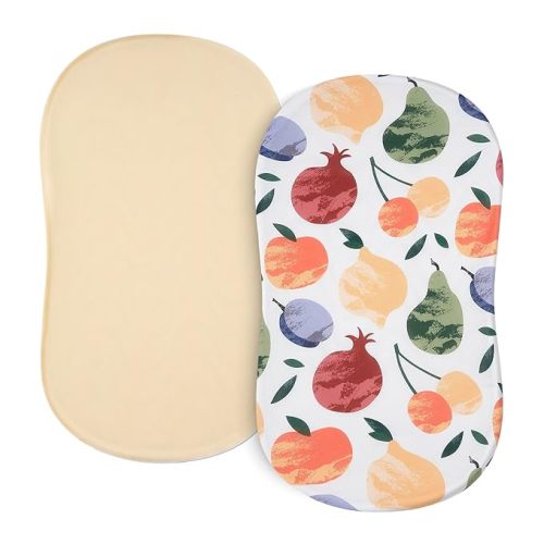 TILLYOU Baby Bassinet Sheets for Girls Boys, Fit for Hourglass Oval Rectangle Bassinet Mattress Sheets, 33”X16”, 2 Pack Fruit Shadow & orangish