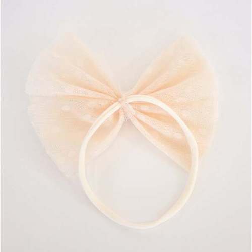Dotted Mesh Bow Nylon Headband, Natural - Oh Baby! | Maisonette