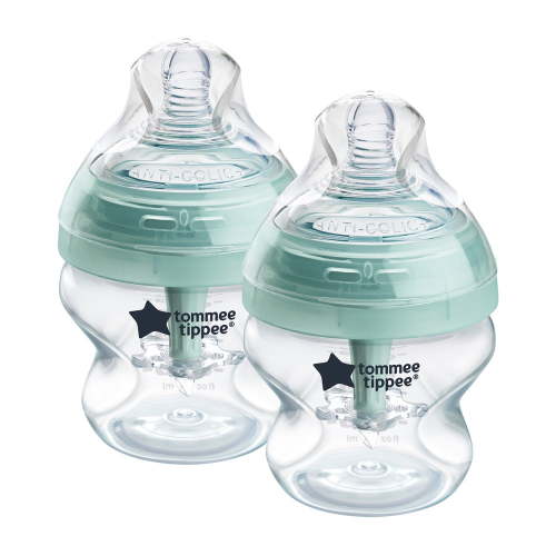 Tommee Tippee Advanced Anti-Colic Baby Bottles, 0 months plus, Pack of 2, 5oz Baby Bottles, with Slow Flow Breast-Like Nipple for Natural Latch, Self-Sterilizing and BPA Free