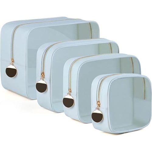YOPCDJ 4PCS Clear Makeup Bag Set, Waterproof TPU Purse Organizer Pouches, TSA Approved Toiletry Bag, Diaper Bag Organizer Pouch, Travel Organizer Bags for Women and Kids