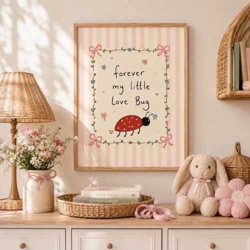 Little Love Bug Art Print, Lady Bug Adventures, Snug as a Bug Print, Sweet Nursery Gift, Insect Animal Print, Playroom Art, Kid Room Decor