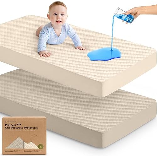 2pk Waterproof Crib Mattress Protector Cover Fitted 52x28 (Ecru/Quin)