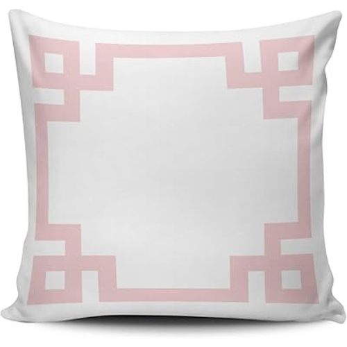 ANLIPU Personalized Decorative Pillowcases Greek Key Border White and Light Pink Throw Pillow Covers Cases Square Size 20x20 inches Print on Two Sides