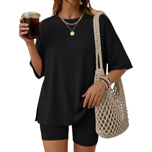 LILLUSORY Womens Lounge Sets Shorts 2 Piece Matching Pajamas Summer Outfits 2026 Casual Oversized Sweatsuits Spring Clothes