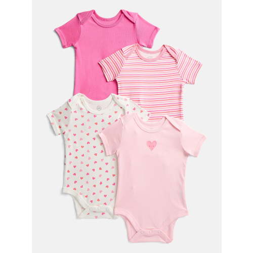 Wonder Nation Baby Girls Short Sleeve Cotton Bodysuit, 4-Pack 3-6 months