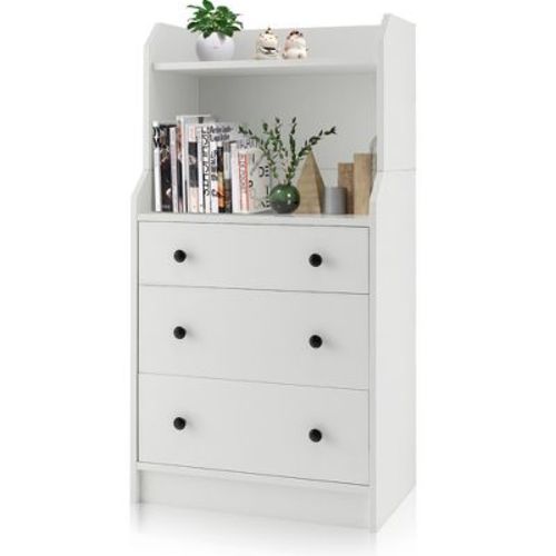 Costway 3-Drawer Dresser 44" Tall Wood Storage Organizer Chest w/ 2 Open Shelves White