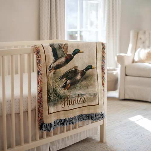 Personalized Mallard Baby Blanket Ducks Mallard Baby Nursery Decor Hunter Baby Shower Gift Mallard Duck Name Blanket Mallard New Mom Gift