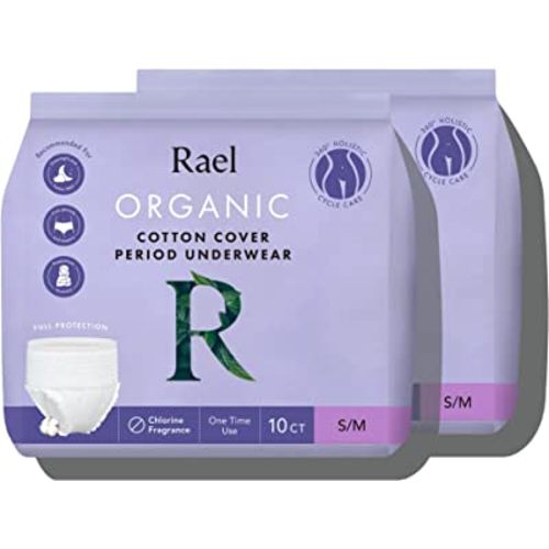 Rael Disposable Underwear for Women, Organic Cotton Cover - Incontinence Pads, Postpartum Essentials, Disposable Underwear, Unscented, Maximum Coverage (Size S-M, 20 Count)