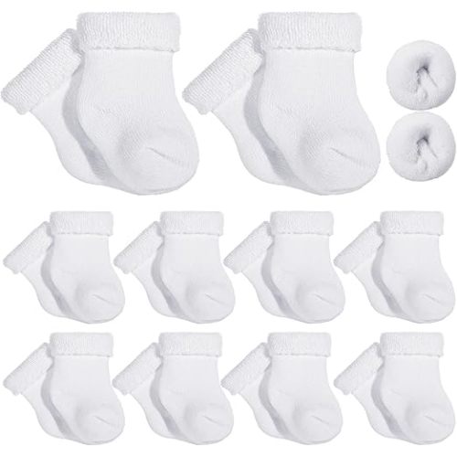 Twistover 10 Pairs Preemie Baby Terry Cotton Turn Cuff Socks for Newborn Girls Boys - Nicu