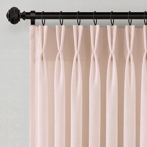 Light Pink Linen Curtains Pinch Pleated 90 Inch Length 2 Panels for Nursery Baby Girls Bedroom Semi Sheer Light Filtering Pleated Linen Curtains for Living Room Bedroom Dusty Blush Pink