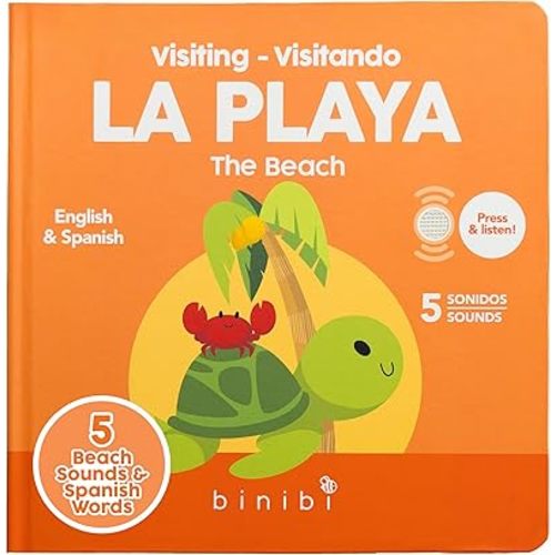 Binibi Spanish Books for Babies & Toddlers 1-3 The Beach Interactive Bilingual Sound Book with Fun Beach Sounds | Bilingual Children's Book | Spanish Learning for Kids