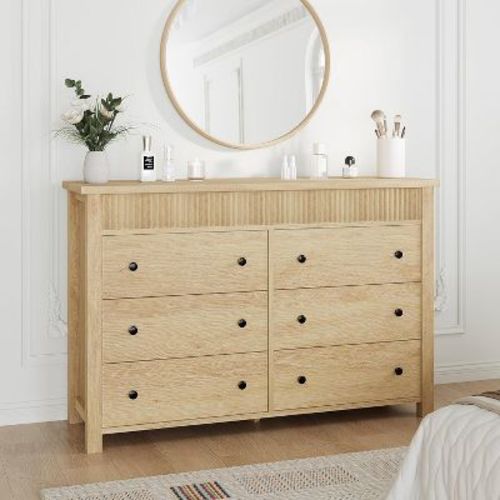 COZONY 6-Drawer Dresser with Fluted Design, Modern Wood Storage Cabinet for Bedroom Living Room Entryway Organization