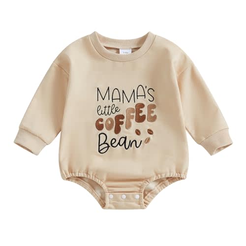 Chloefairy Newborn Baby Boy Girl Bubble Romper Mama's Little Coffee Bean Onesie Sweatshirt Bodysuit Infant Fall Outfit