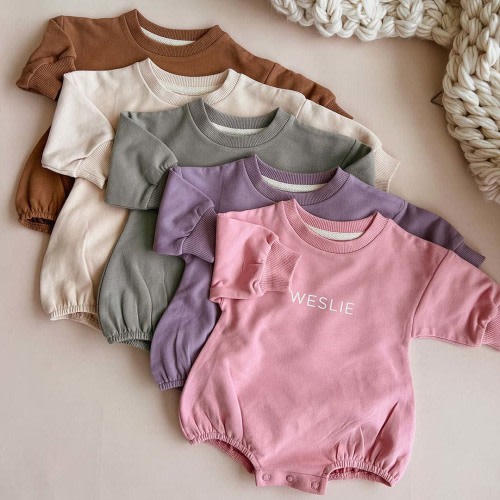 Personalized Sweatshirt Bubble Romper | Solid