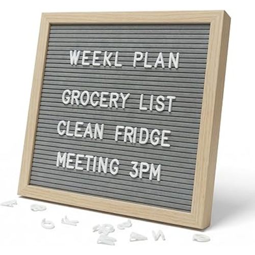 C CRYSTAL LEMON Felt Letter Board 10x10 Inch Gray – 336 Letters Numbers & Symbols – Changeable Message Board with Wooden Frame, Wall Mount or Stand