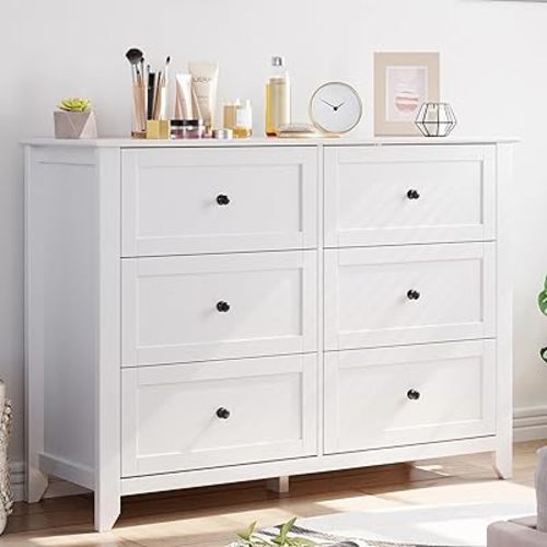 IDEALHOUSE 6 Chest of Drawer Dresser, Modern Wood Storage Organizer Cabinet with Drawers for Bedroom, Living Room, Entryway, White