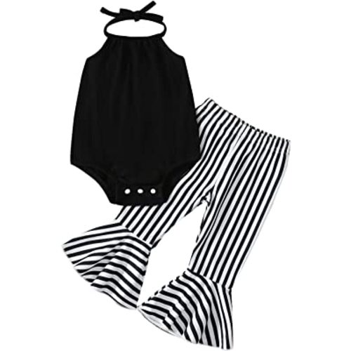 ADXSUN Newborn Baby Girl Summer Clothes Ribbed Romper+Striped/Floral/Cow Flared Pants Infant Outifts 0-18 Months