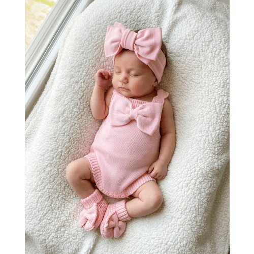Oversized Bow Romper - Powder Pink