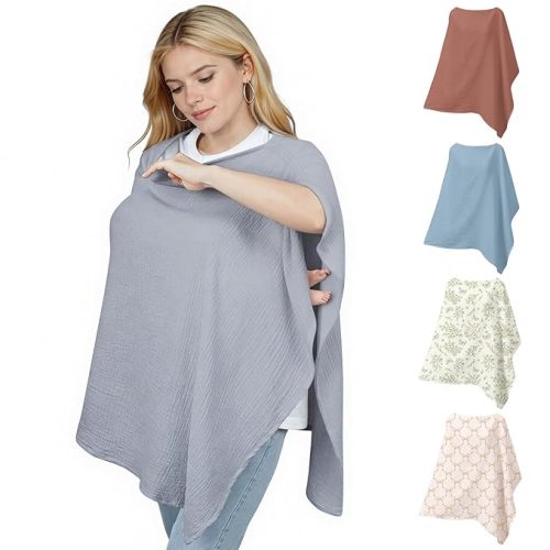 Cubierta de muselina para lactancia materna, suave y transpirable, de algodón, para mujeres, cubierta de lactancia materna de privacidad completa, esencial para bebé recién nacido, gris