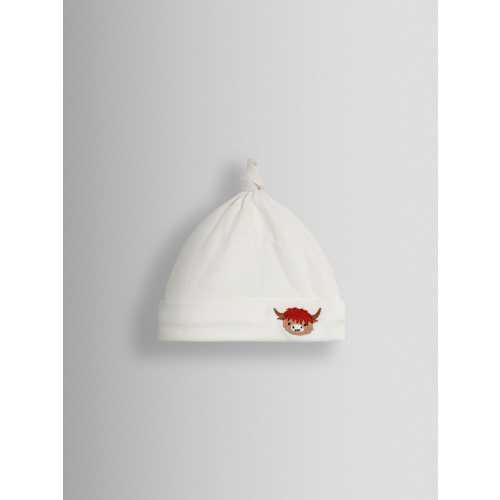 JoJo Maman Bébé Cream Highland Cow Embroidered Baby Hat