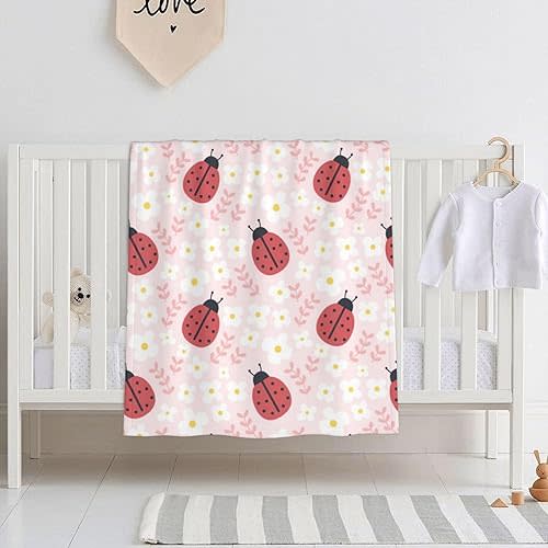 Cute Ladybug Baby Blanket for Girls & Boys, Soft Plush Throw Blanket, Toddler & Newborn, Nursery, Stroller, Crib, Shower Gift - 30x40 Inches