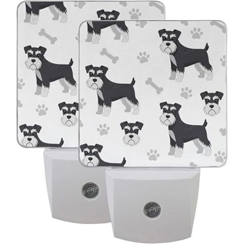 Aslsiy Kids Night Light Schnauzer Dogs Paw Pup Plug in Wall Lamp LED Dusk to Dawn Sensor Energy Saving Nightlight