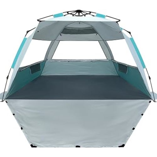 WhiteFang Deluxe Pop Up Beach Tent Sun Shade Shelter for 3-4/5-6 Person, UV Protection, Extendable Floor with 3 Ventilating Windows Plus Carrying Bag, Stakes, and Guy Lines