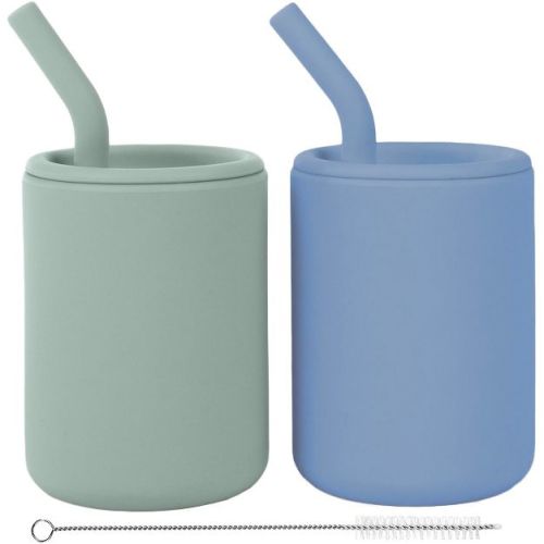WeeSprout Silicone Baby Cups With Straws and Lids, 4 oz, Set of 2
