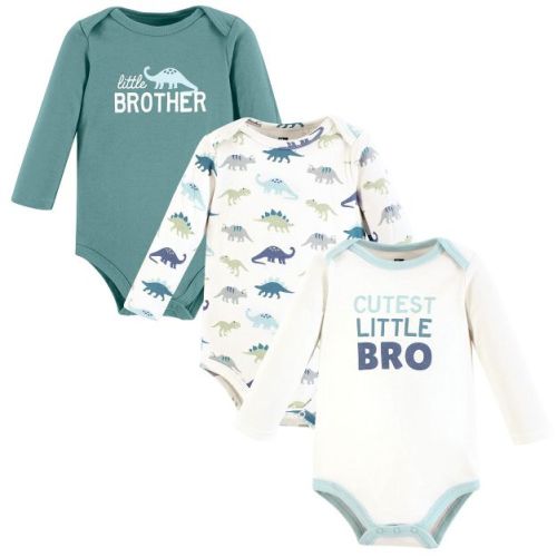 Hudson Baby Infant Boys Cotton Long-Sleeve Bodysuits 3-Pack, Cutest Bro Dino, 0-3 Months