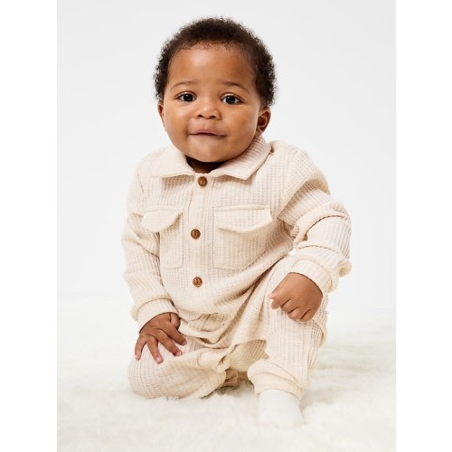 Waffle-Knit Collared One-Piece for Baby